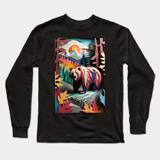 Papercut Grizzly Bear In The Mountains Long Sleeve T-Shirt